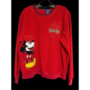 Disney Mickey Mouse Red Fleece Pullover Sweatshirt XL Cozy Embroidered Vintage